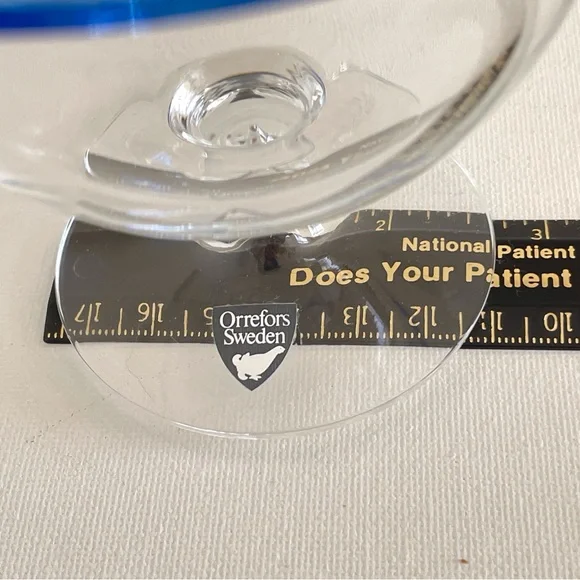 Vintage Orrefors Sweden Crystal Compote Bowl Cobalt Blue Rim Pedestal Dish - Picture 11 of 12